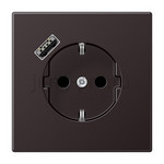 Розетка с заземлением + USB тип A, Jung 16А/250В алюминий темный, JUNG
