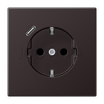 Розетка с заземлением + USB тип C, Jung 16А/250В алюминий темный, JUNG