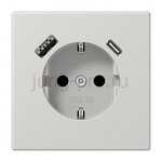 Розетка с заземлением + USB тип A+C, Jung 16А/250В светло-серый, JUNG