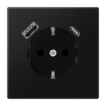 Розетка с заземлением + USB тип A+C, Jung 16А/250В черный матовый, Jung