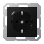 Розетка с заземлением + USB тип C, Jung 16А/250В черный матовый, Jung
