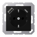 Розетка с заземлением + USB тип A+C, Jung 16А/250В черный матовый, Jung